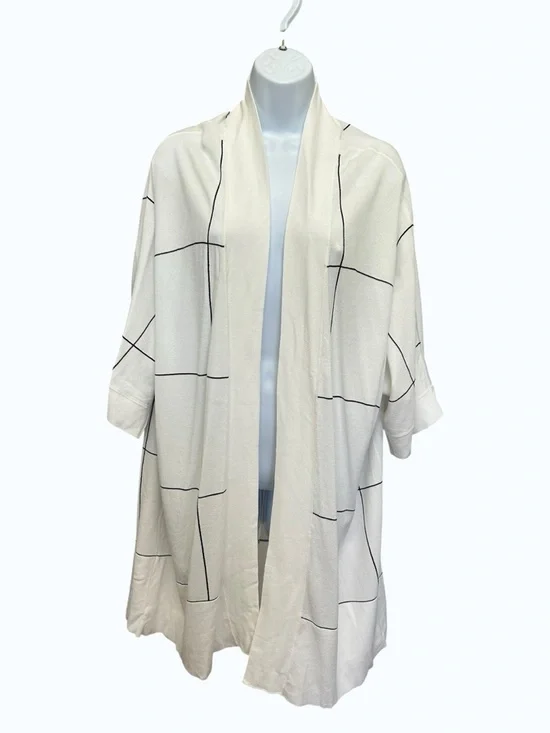 oseph Ribkoff Grid Print Longline Duster Cardigan Size L Vanilla - Picture 2 of 6